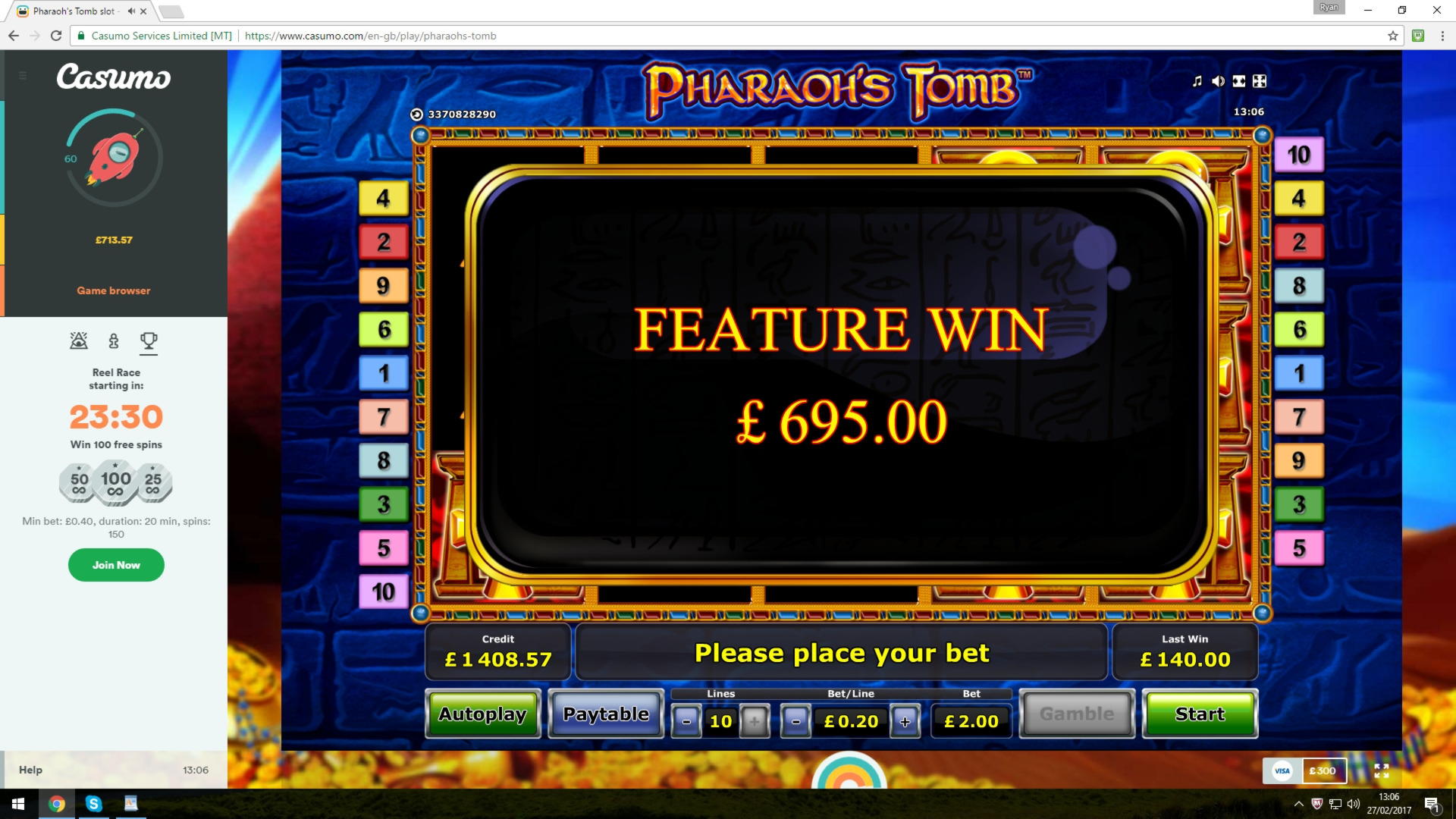 £585 Free chip at Joy Casino